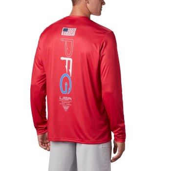 Pánské Mikiny Columbia PFG Terminal Tackle Americana Long Sleeve Červené JOGBXQ671